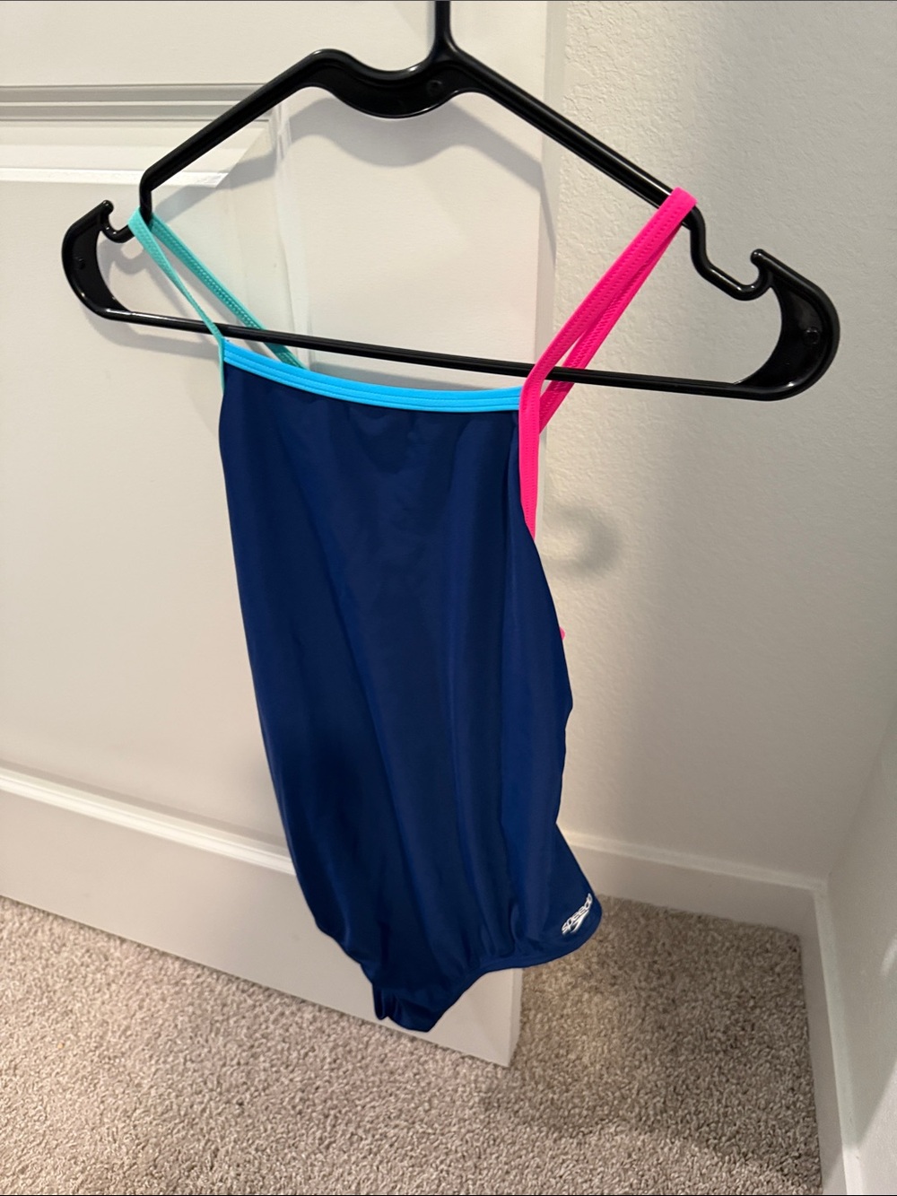 Speedo Navy One-Piece Swimsuit with Pink & Teal Straps